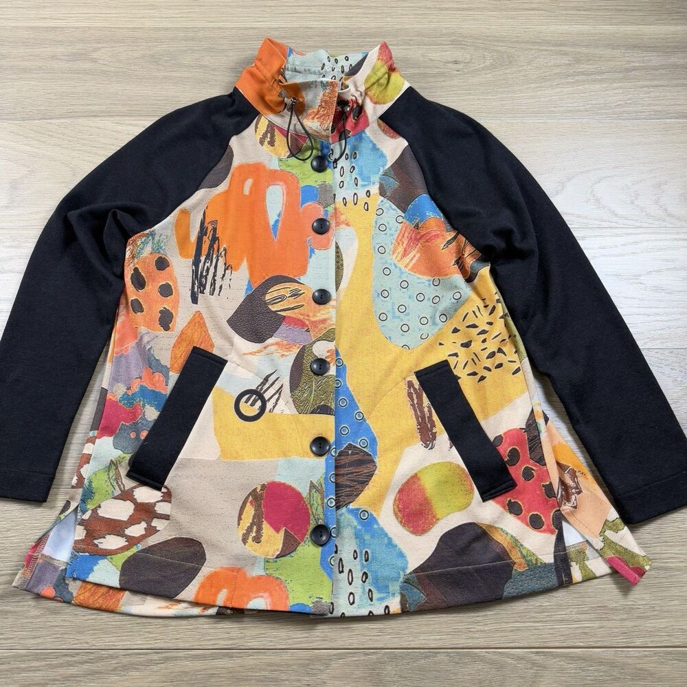 Terra SJ Apparel Top Women XS Artsy Abstract Boho Swing Blouse Jacket